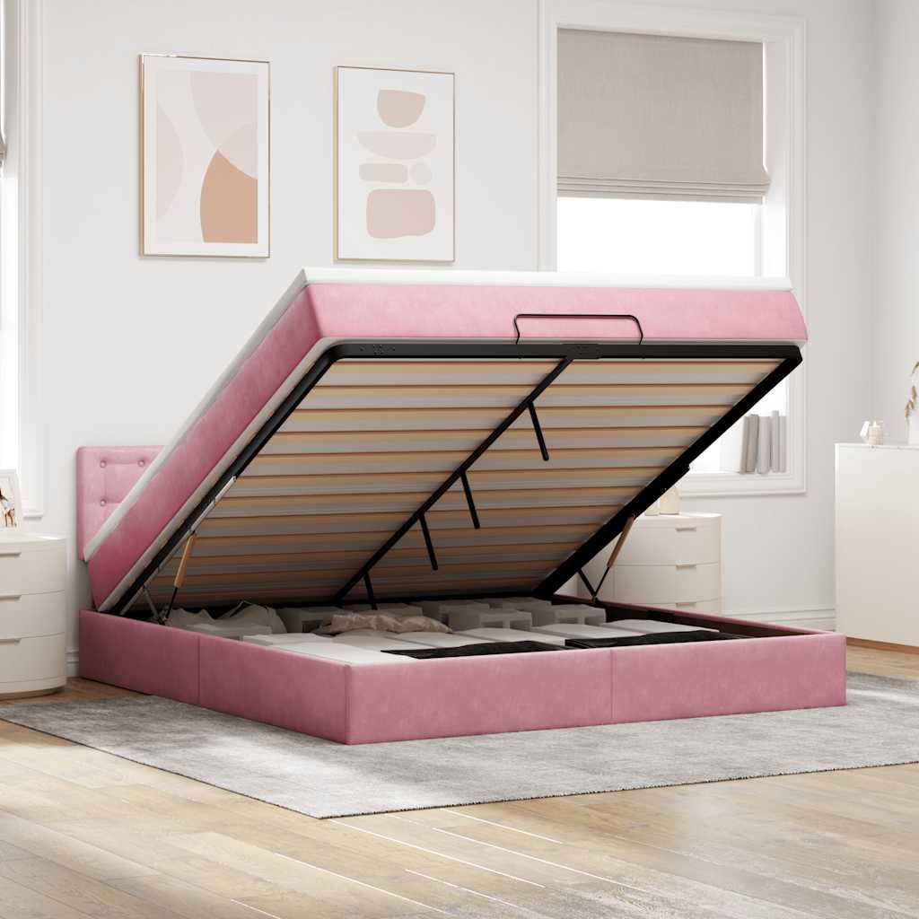 Estrutura de cama otomana com colchão 180x200 cm veludo rosa