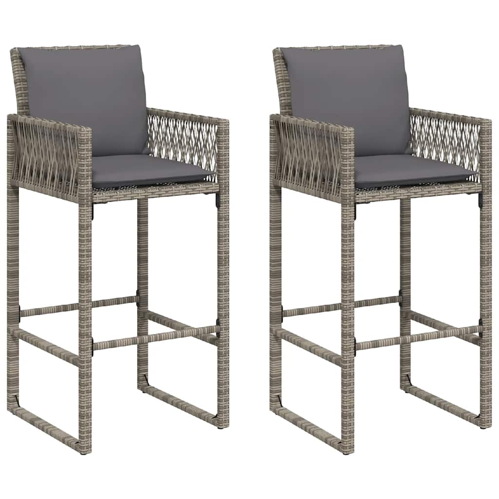 3 Pcs conj. de bar jardim c/ almofadões vime PE/acácia cinzento