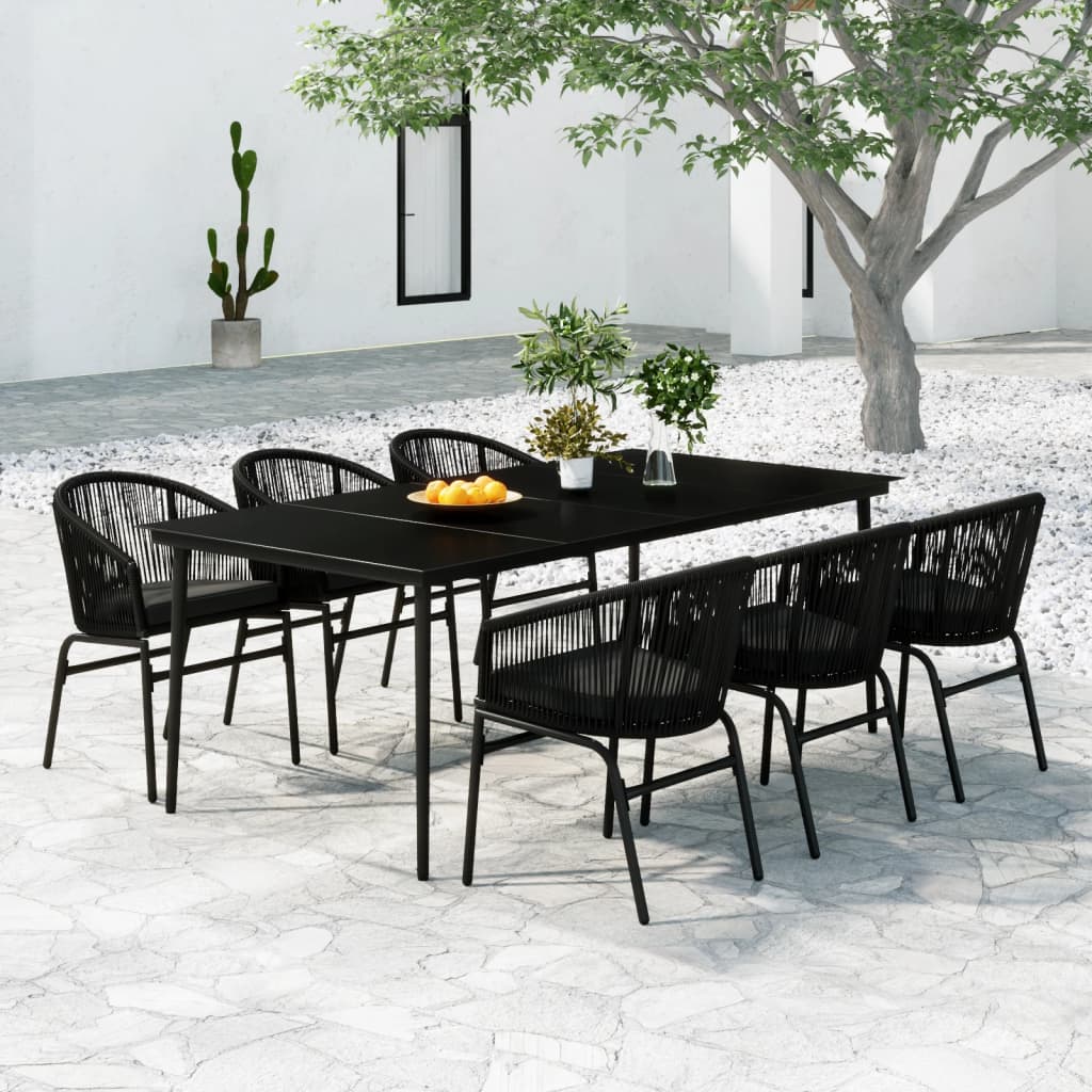 7 Pcs conjunto de jantar para jardim preto