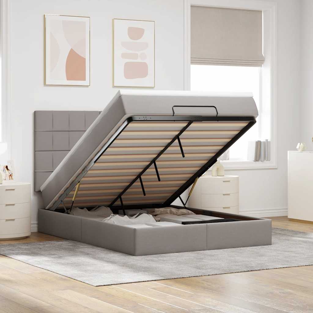 Estrutura de cama otomana com colchão tecido cinzento 140x190cm