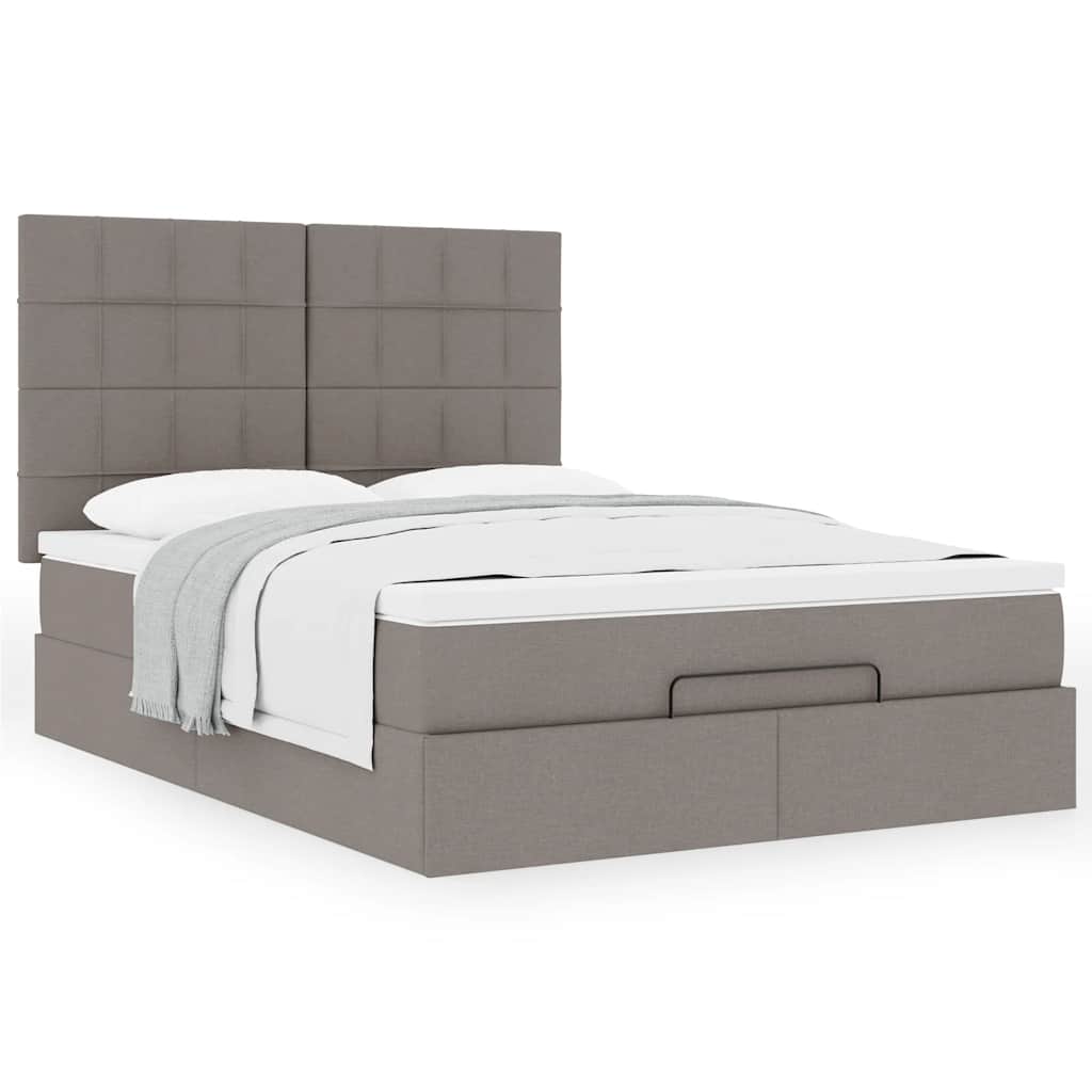 Estrutura de cama otomana com colchão tecido cinzento 140x190cm