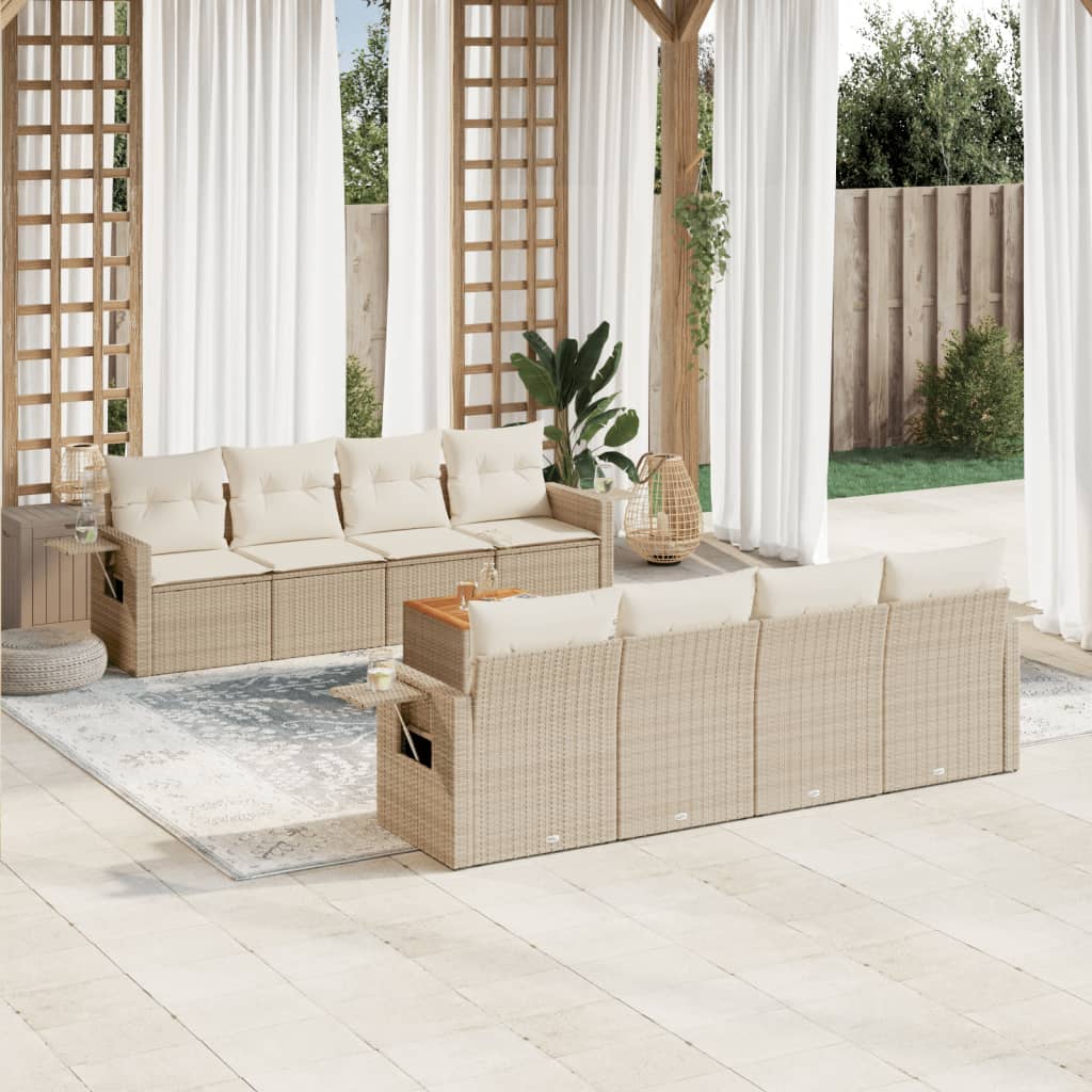 9 Pcs conjunto de sofás p/ jardim com almofadões vime PE bege