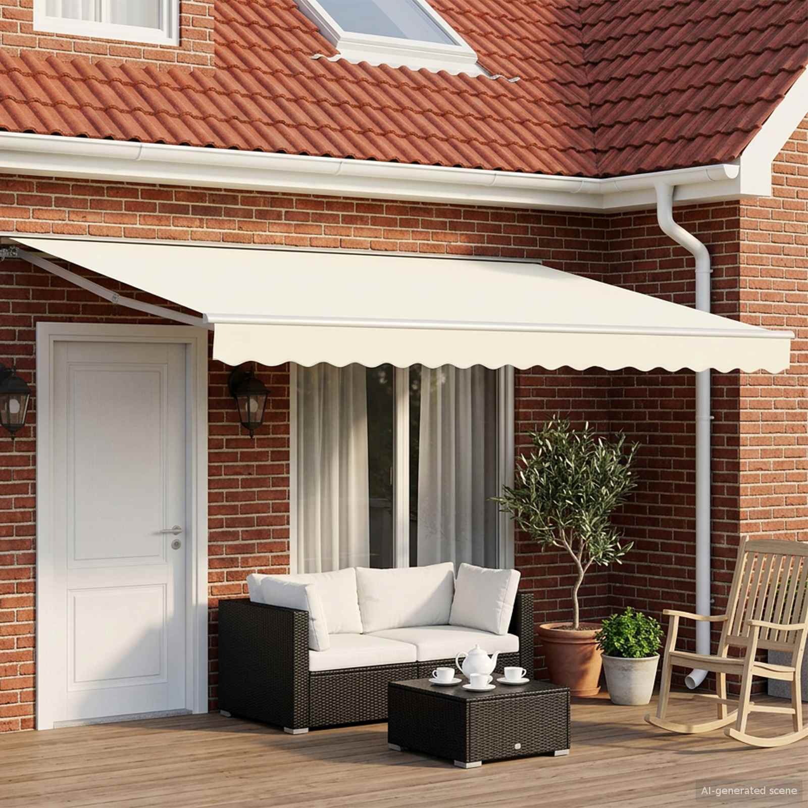 Estrutura de toldo manual com leds creme e branco 5 × 3,5 m