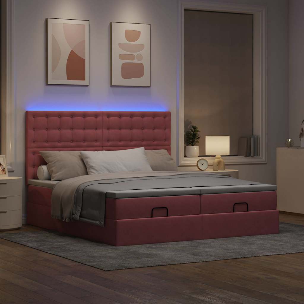 Moldura de cama otomana com colchão rosa 200x200cm veludo