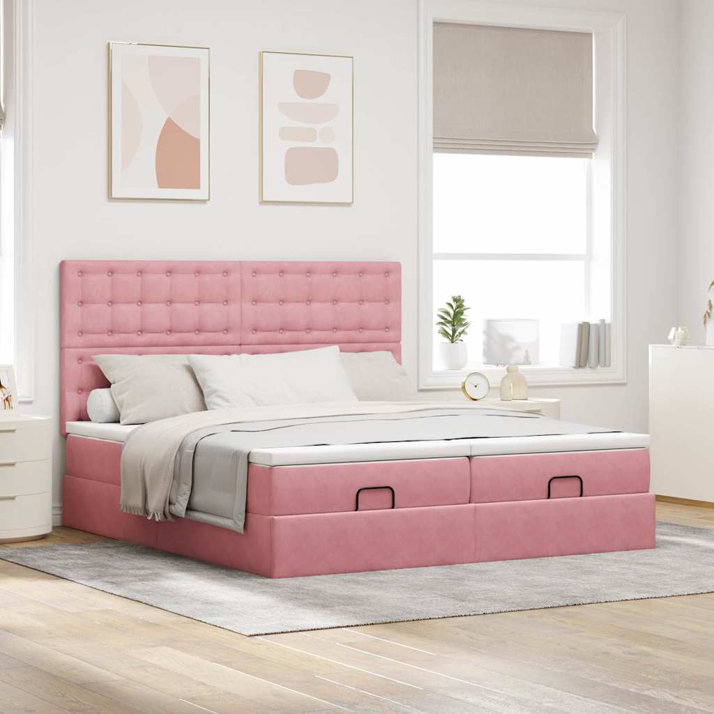 Moldura de cama otomana com colchão rosa 200x200cm veludo