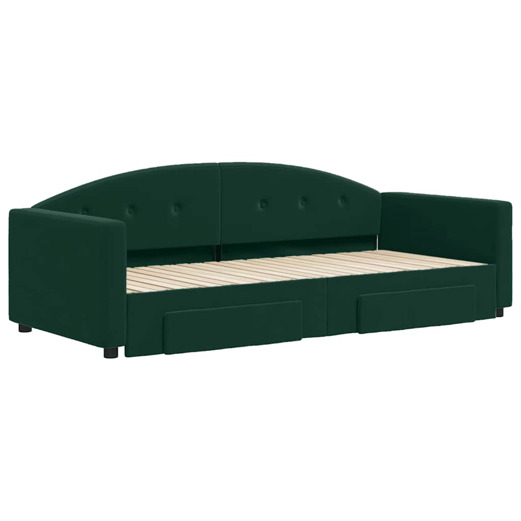 Sofá-cama c/ gavetão e gavetas 90x200 cm veludo verde-escuro