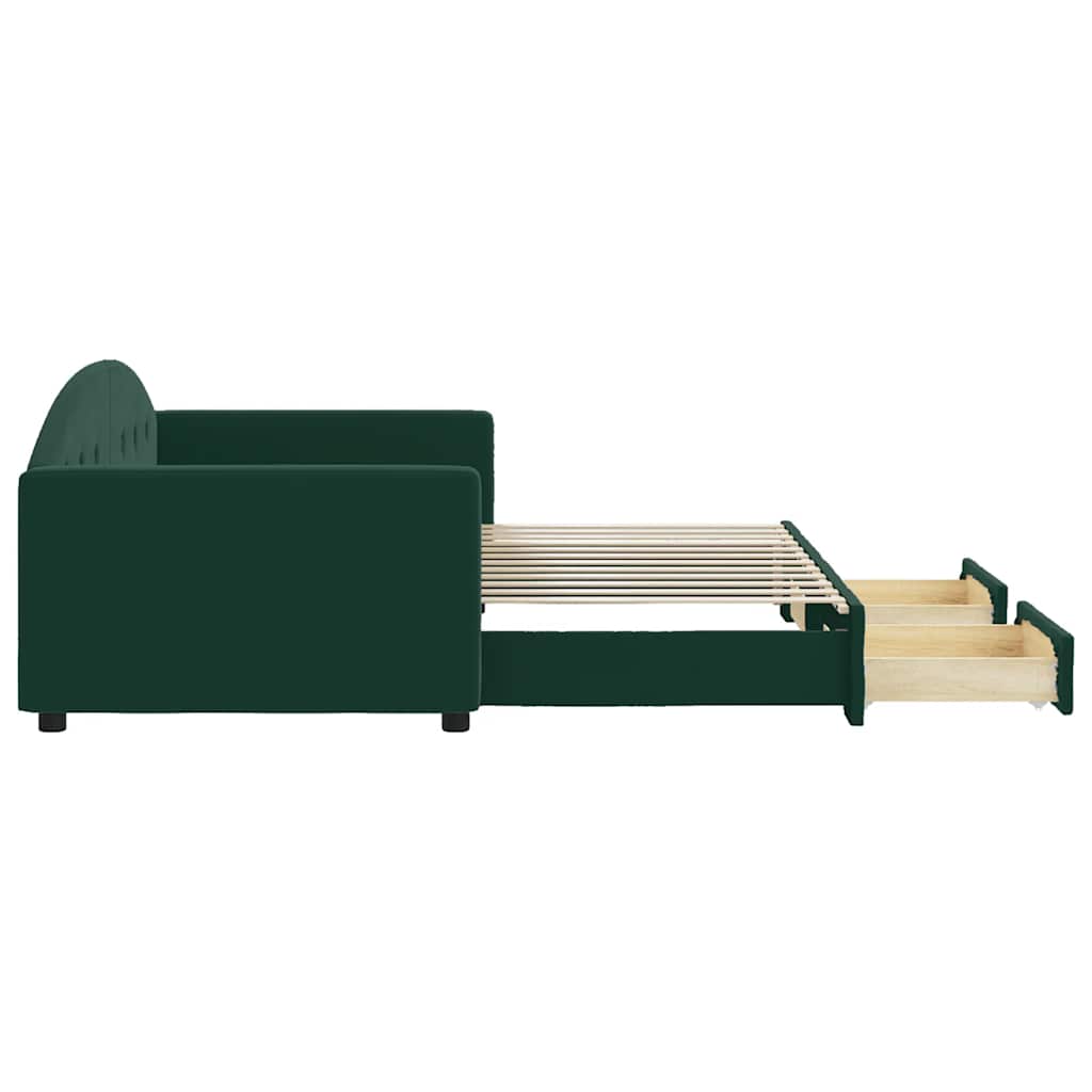 Sofá-cama c/ gavetão e gavetas 90x200 cm veludo verde-escuro
