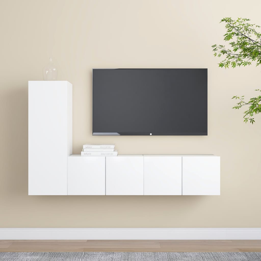 3 Pcs conjunto de móveis de TV derivados de madeira branco
