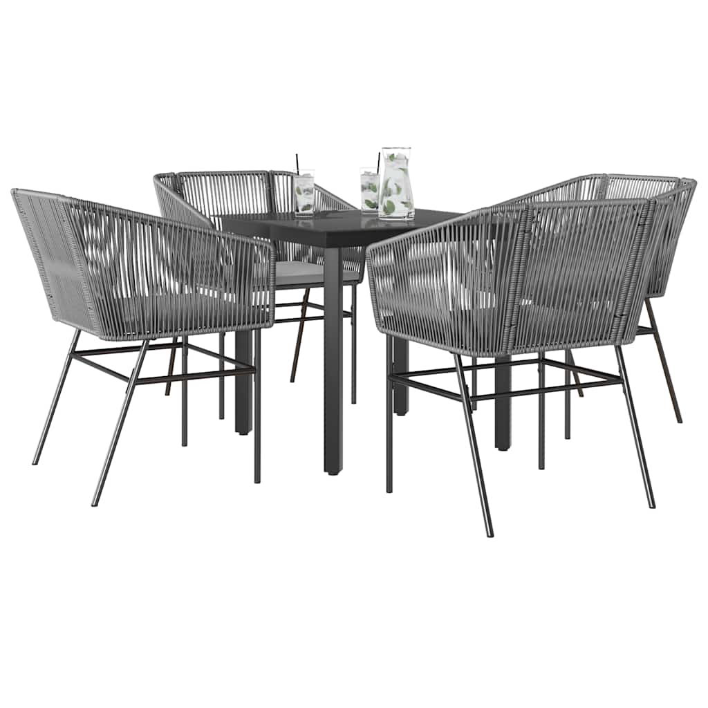 Conjunto jantar jardim 5 peças almofadas vidro vime cinzento PE
