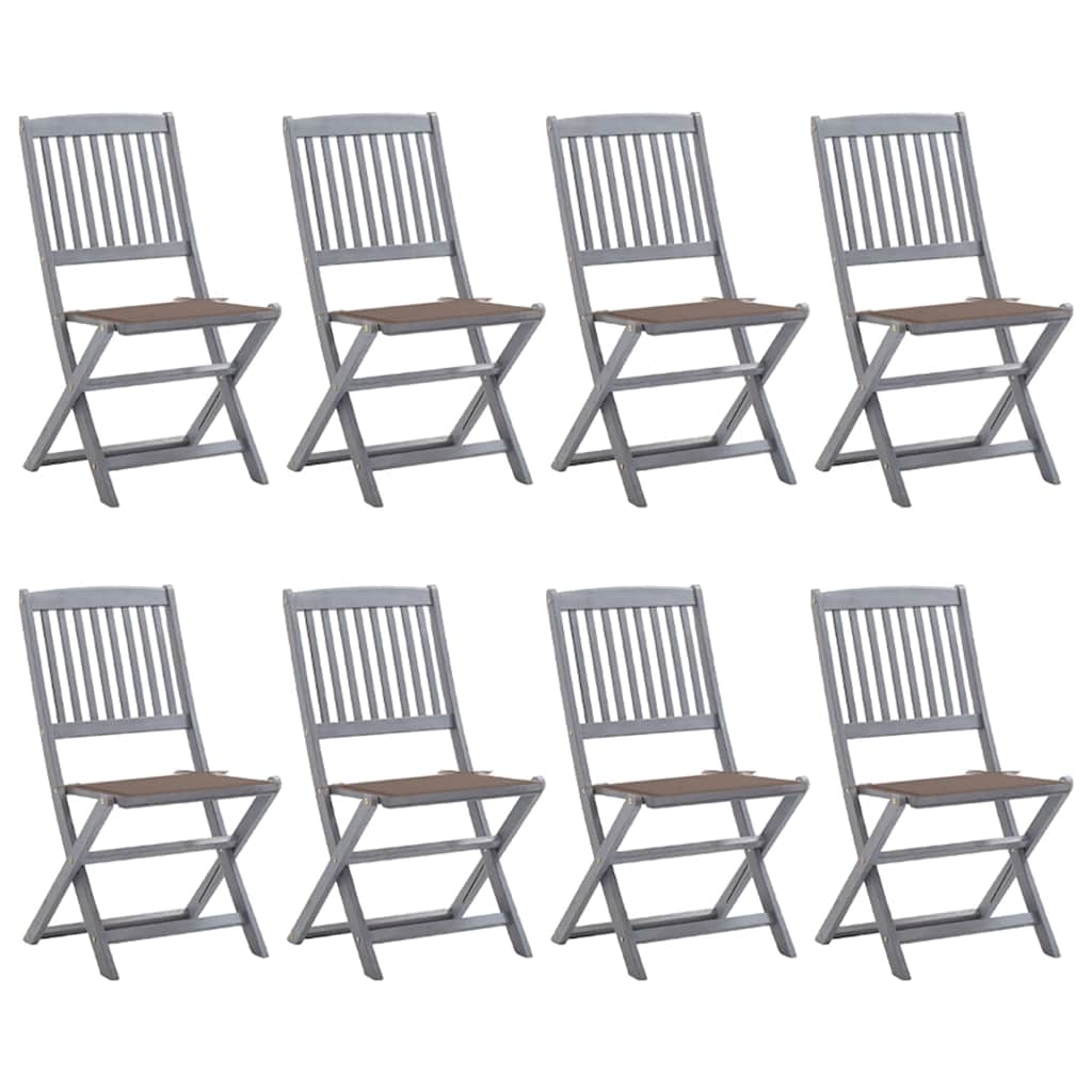 Cadeiras de exterior dobráveis 8pcs c/ almofadões acácia maciça