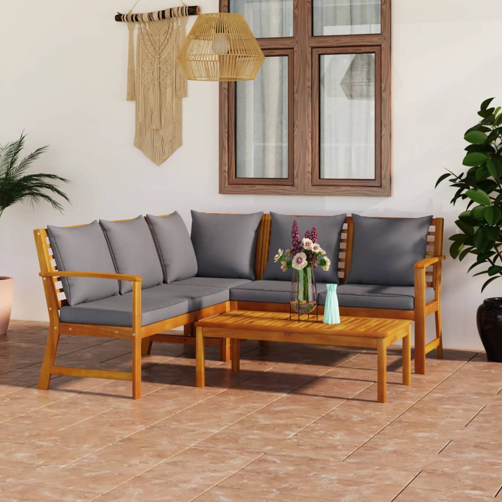 4 Pcs conjunto lounge de jardim c/ almofadões acácia maciça