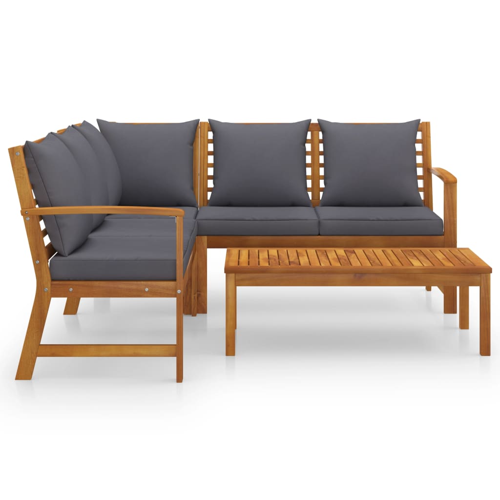 4 Pcs conjunto lounge de jardim c/ almofadões acácia maciça