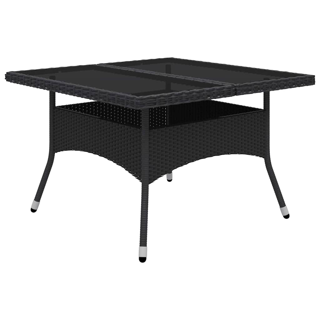 9 Pcs conjunto de jantar para jardim vime PE e vidro preto