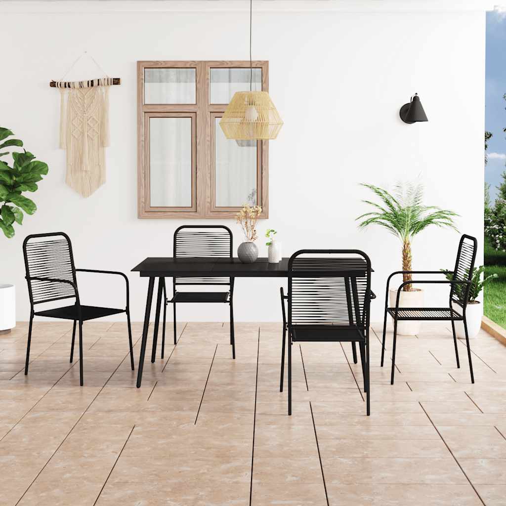5 Pcs conjunto de jantar p/ jardim corda de algodão e aço preto
