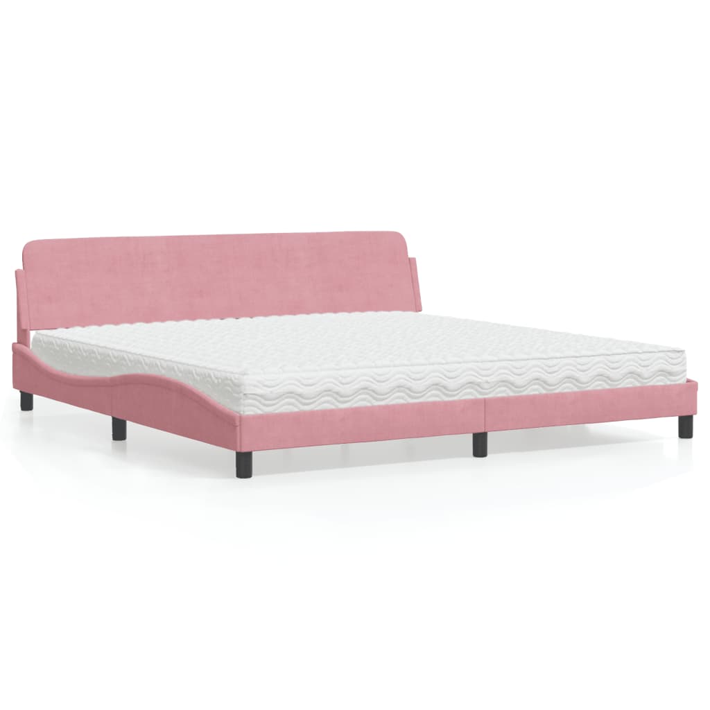 Cama com colchão dover 200x200 cm veludo rosa