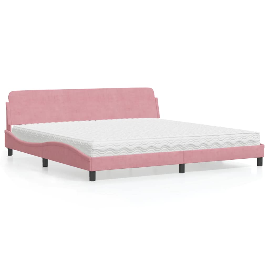 Cama com colchão dover 200x200 cm veludo rosa