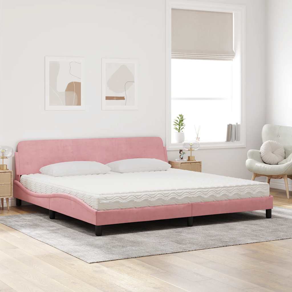 Cama com colchão dover 200x200 cm veludo rosa