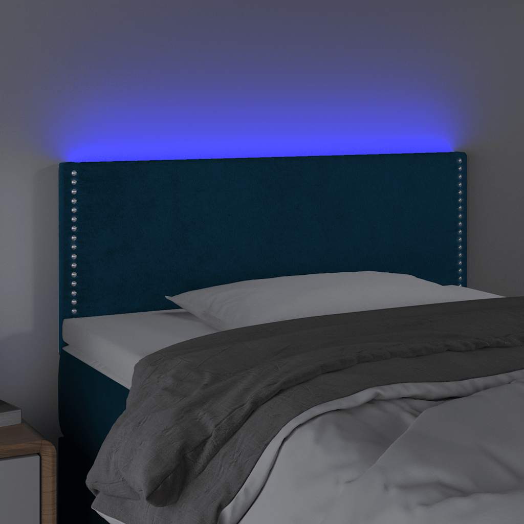 Cabeceira de cama c/ luzes LED veludo 100x5x78/88cm azul-escuro