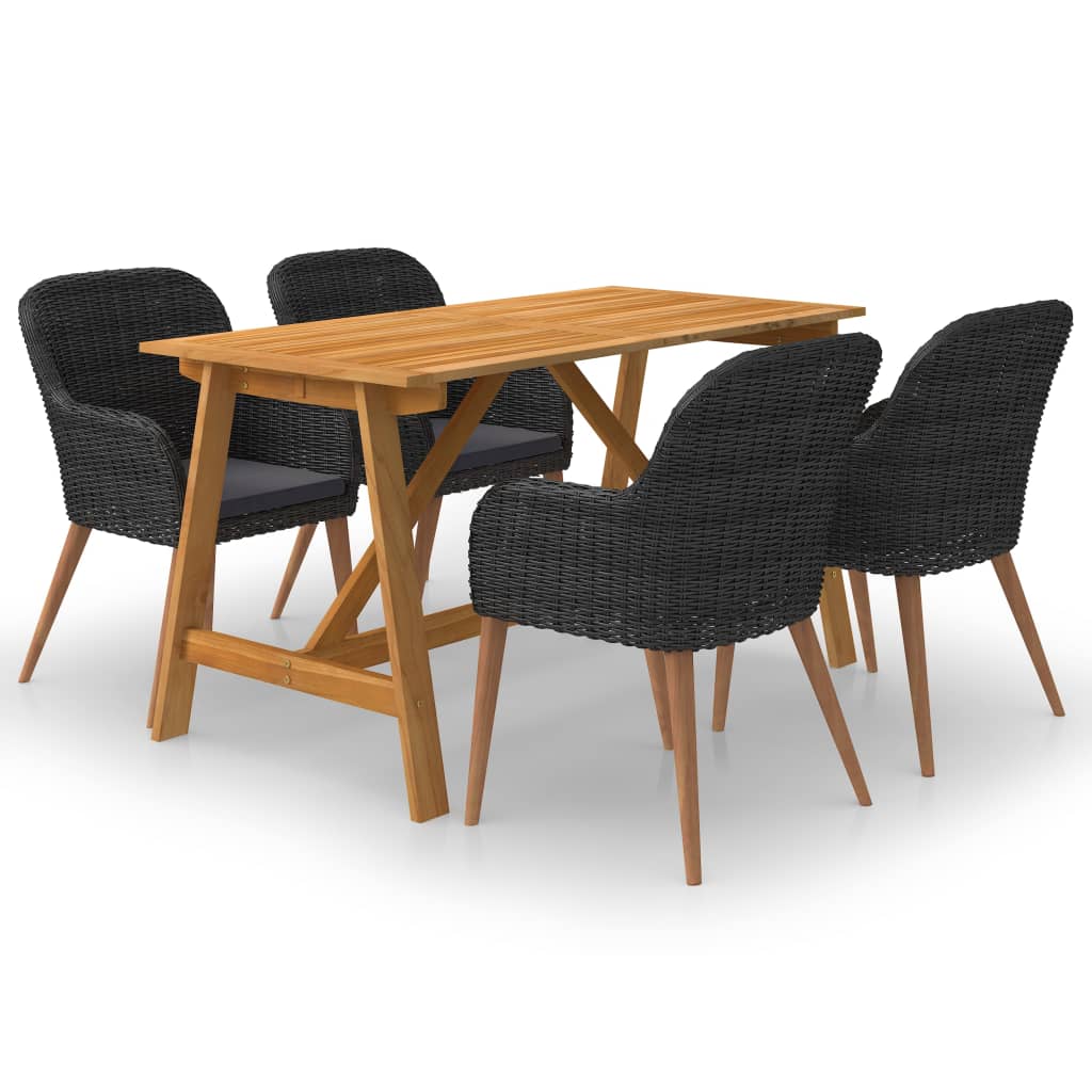 5 Pcs conjunto de jantar para jardim preto