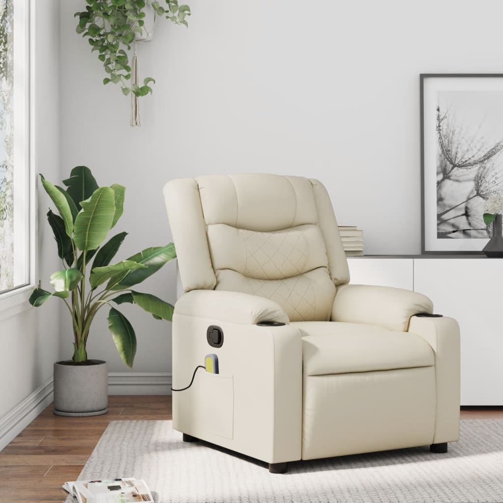 Poltrona de massagem reclinável em couro sintético creme