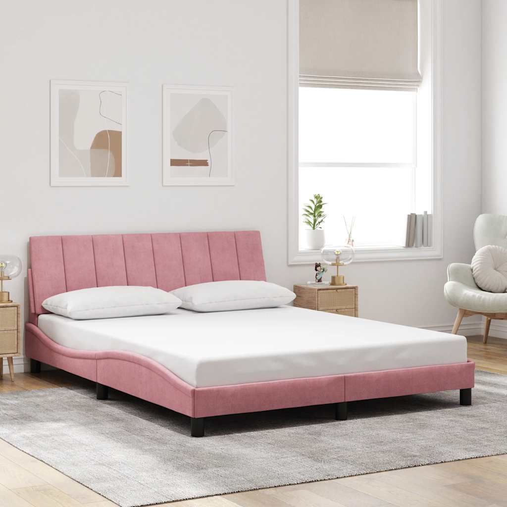 Estrutura de cama sem colchão hanko 160x200 cm veludo rosa