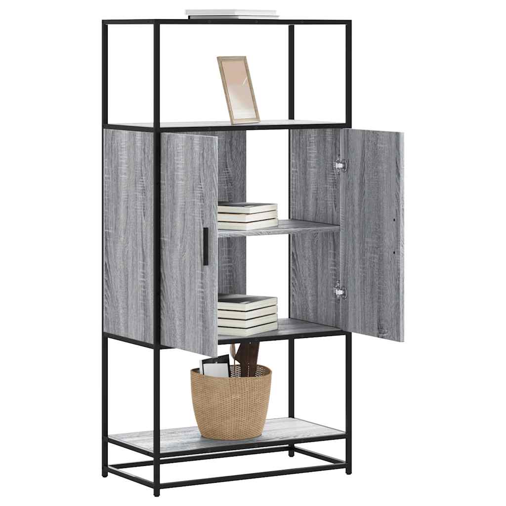 Armário alto 68x35x139 cm madeira e metal cinza sonoma