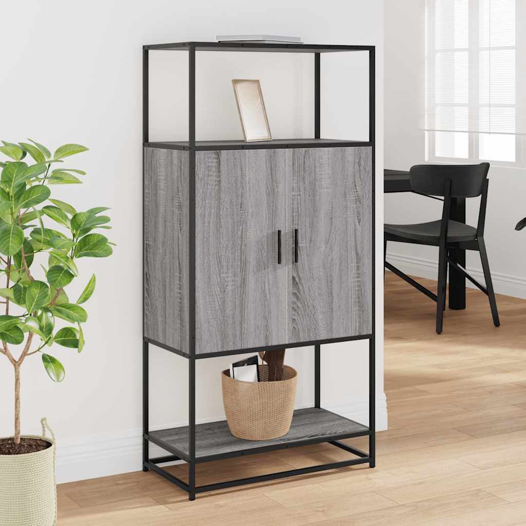 Armário alto 68x35x139 cm madeira e metal cinza sonoma