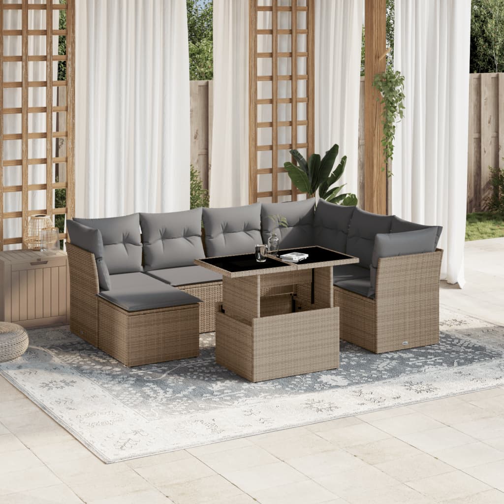 8 Pcs conjunto de sofás p/ jardim com almofadões vime PE bege