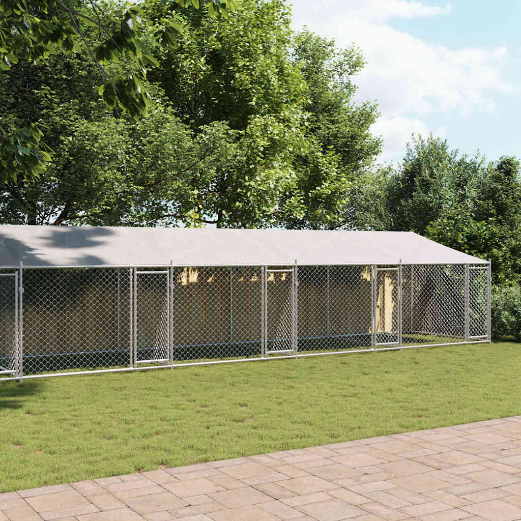 Jaula para cão com telhado/portas 12x2x2m aço galvanizado cinza