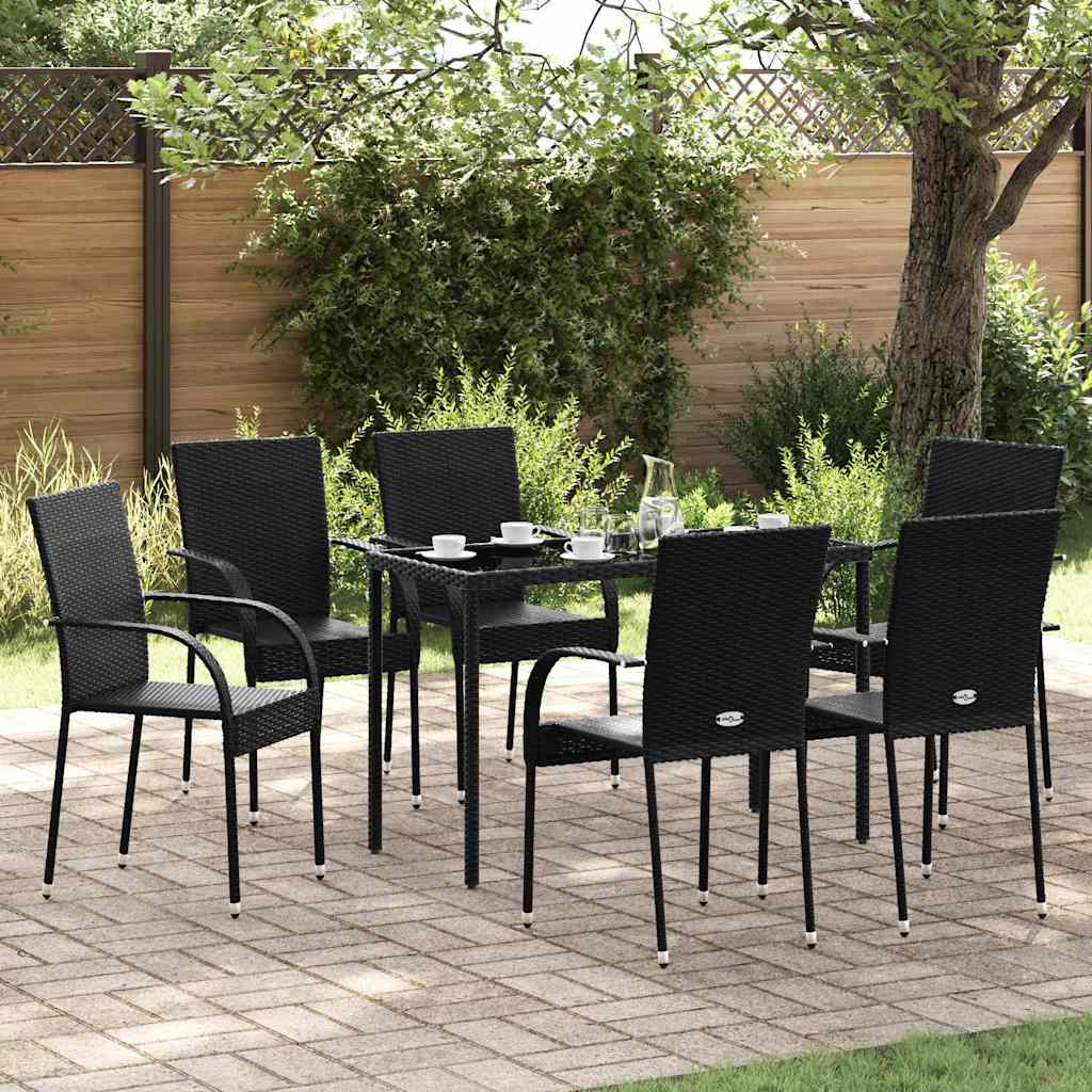 Cadeiras de exterior empilháveis 6 pcs vime PE preto