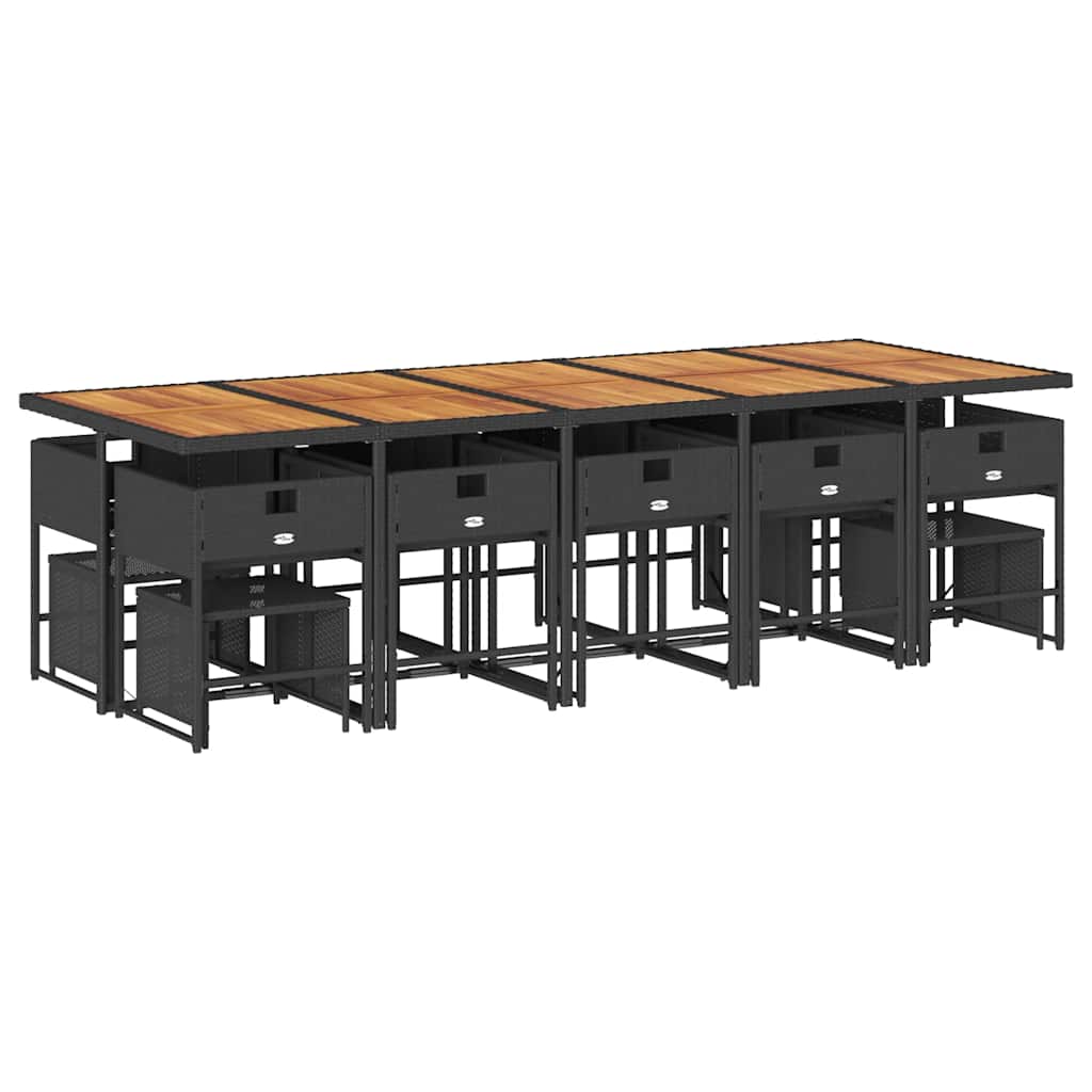 15 Pcs conjunto de jantar p/jardim com almofadões vime PE preto