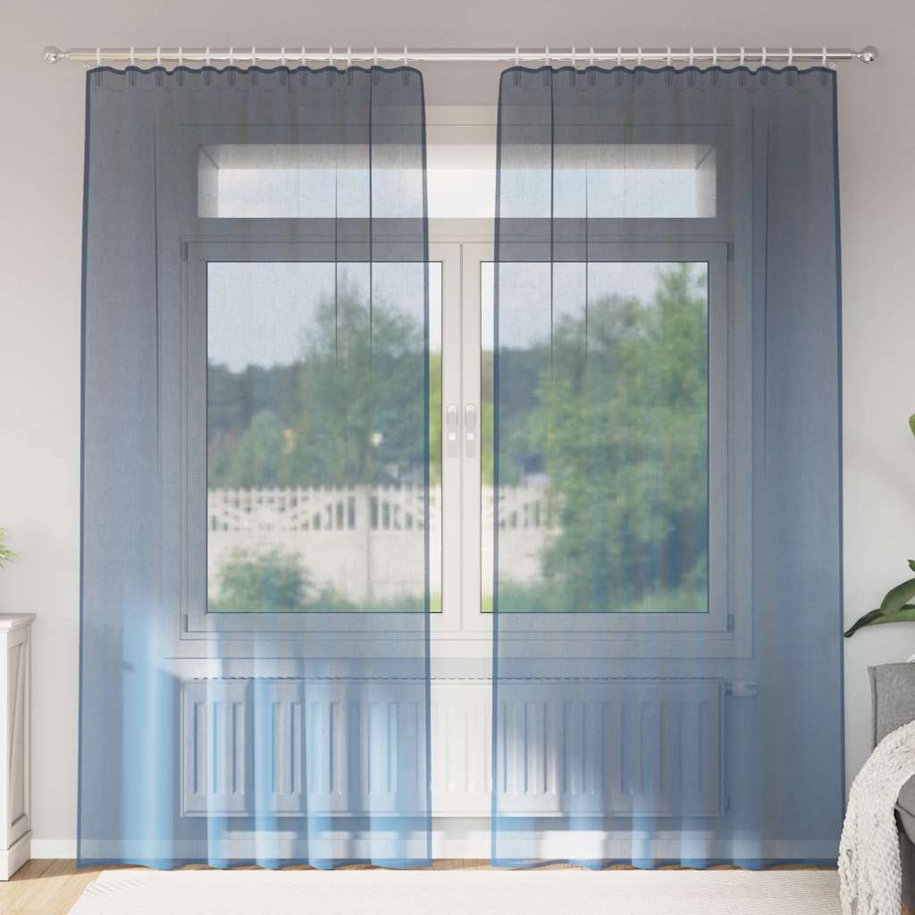 Cortinas de voile com bolsos para varão 2 pcs azul real