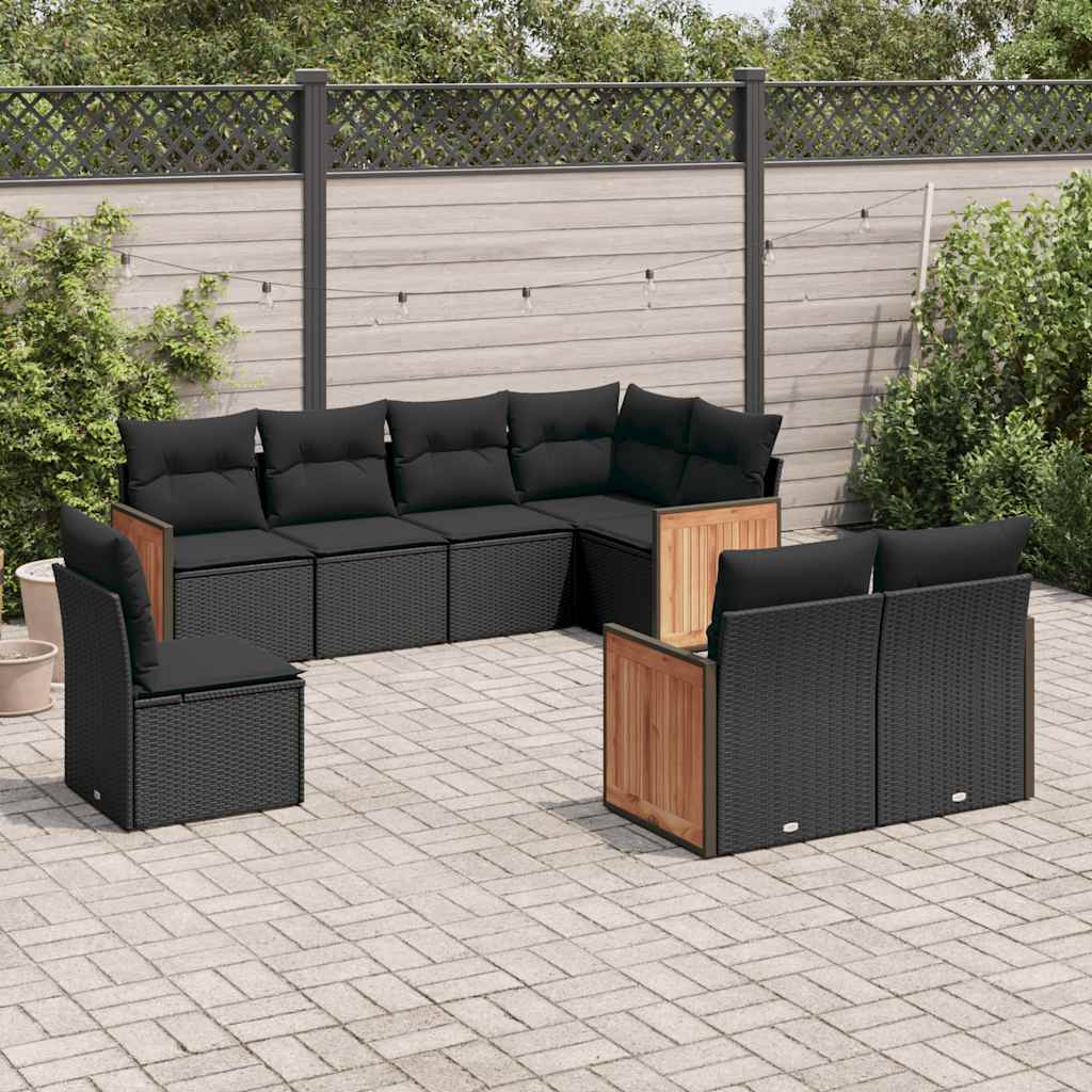 8 Pcs conjunto sofás de jardim com almofadões vime PE preto