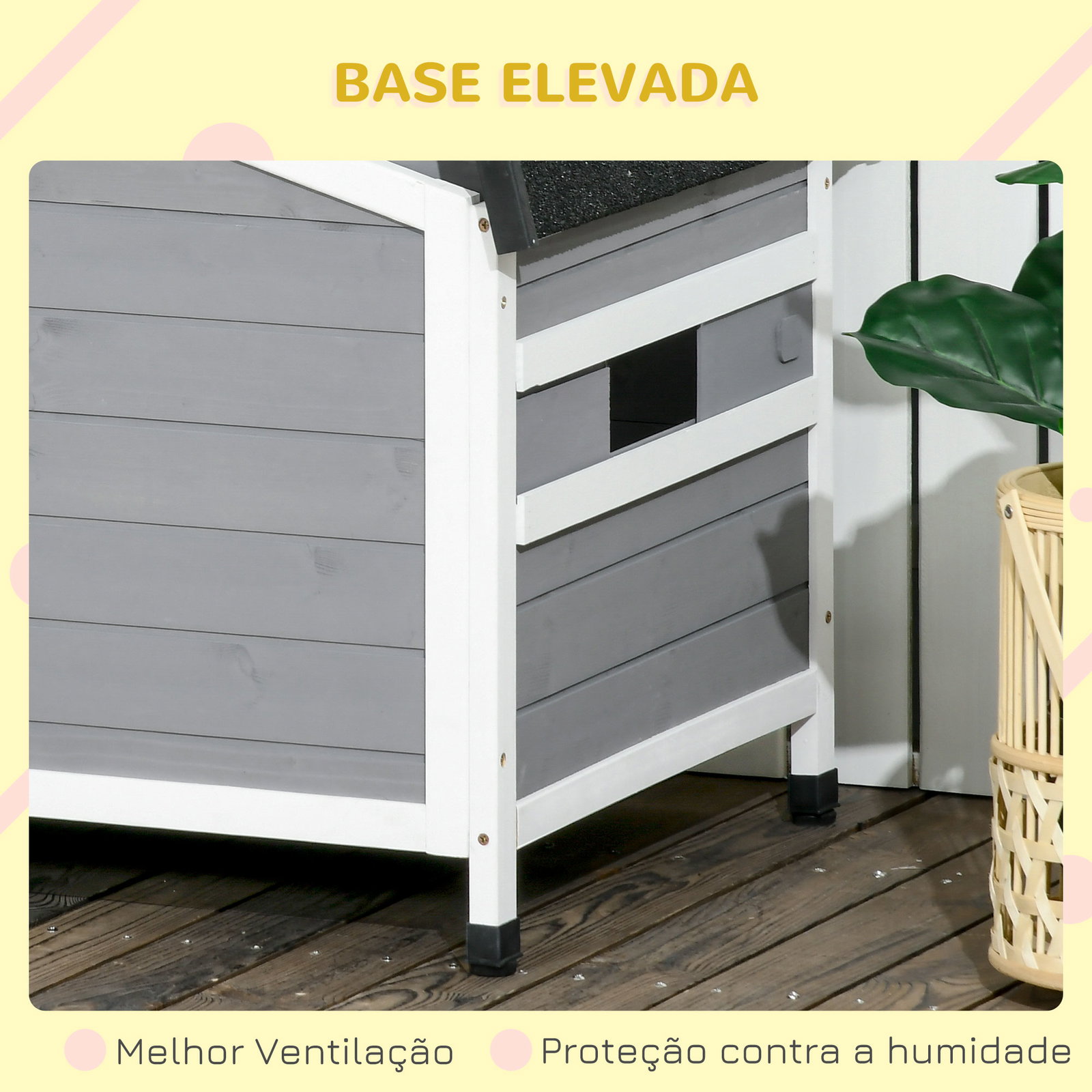 Casa para cães de madeira casa para animais de estimação com teto asfáltico 2 janelas porta com cortina 97x72x65 cm cinza