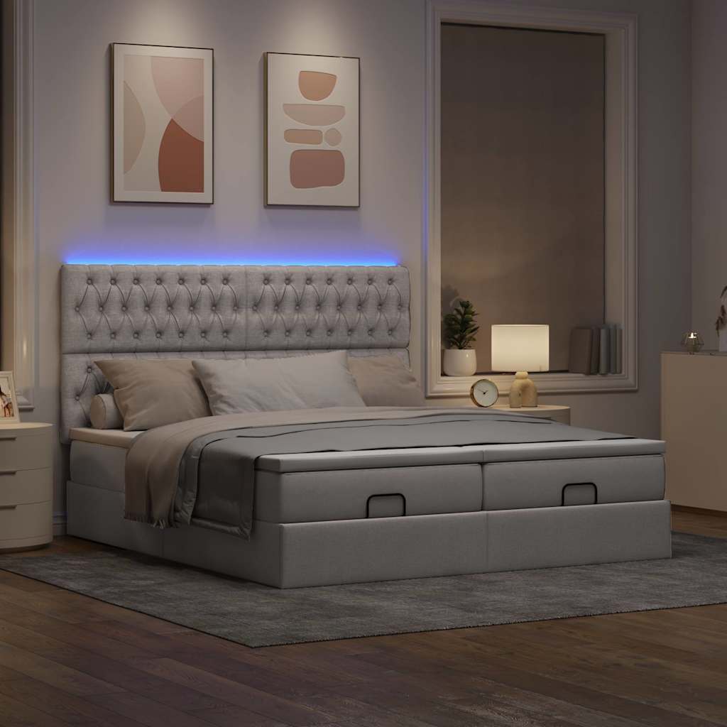 Estrutura de cama otomana com colchões tecido cinzento