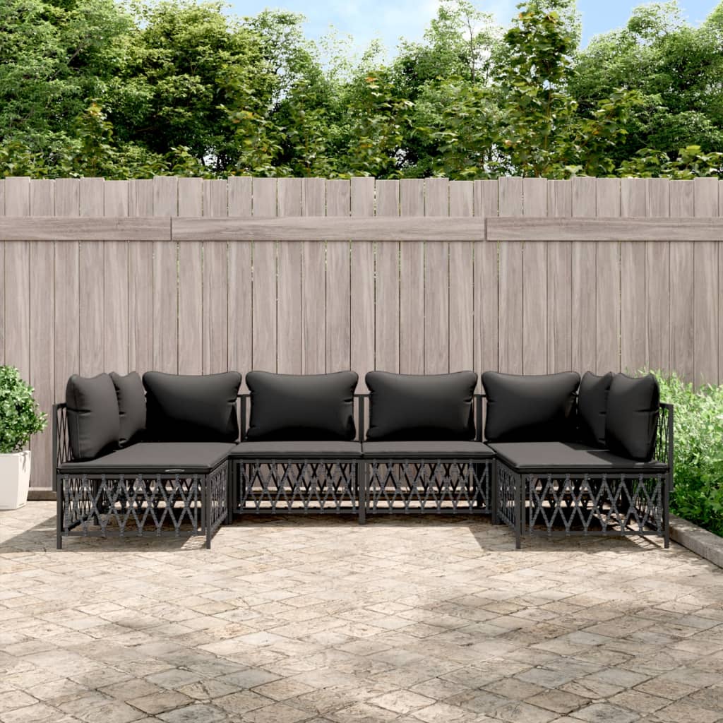 6 Pcs conjunto lounge de jardim com almofadões aço antracite