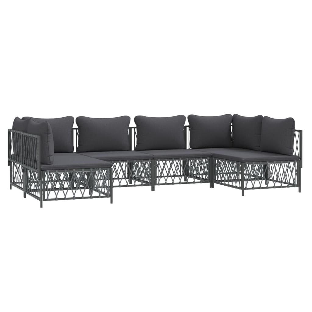 6 Pcs conjunto lounge de jardim com almofadões aço antracite