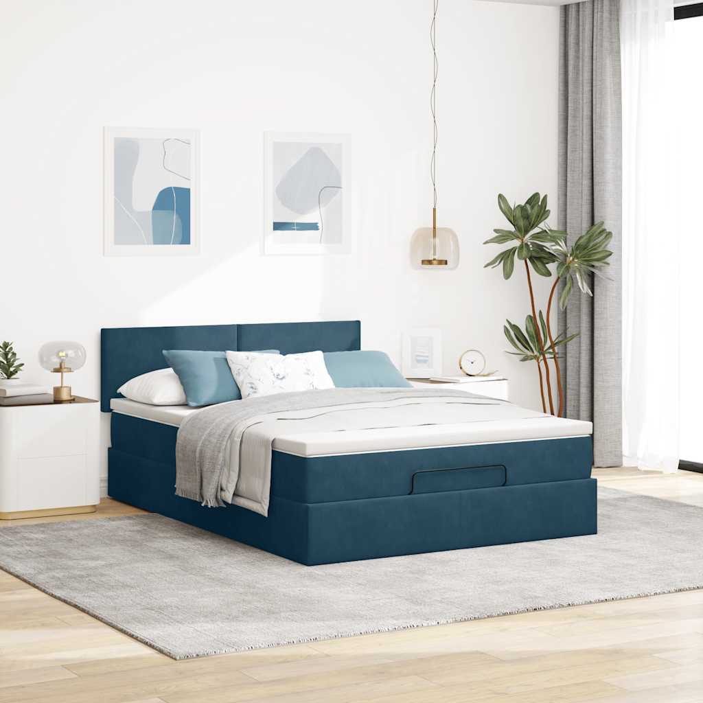 Estrutura de cama otomana com colchão 140x200 cm azul escuro