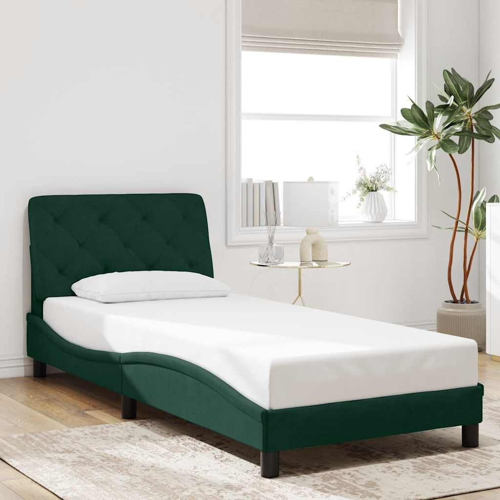 Estrutura de cama com LED sem colchão 90x200 cm veludo verde-escuro