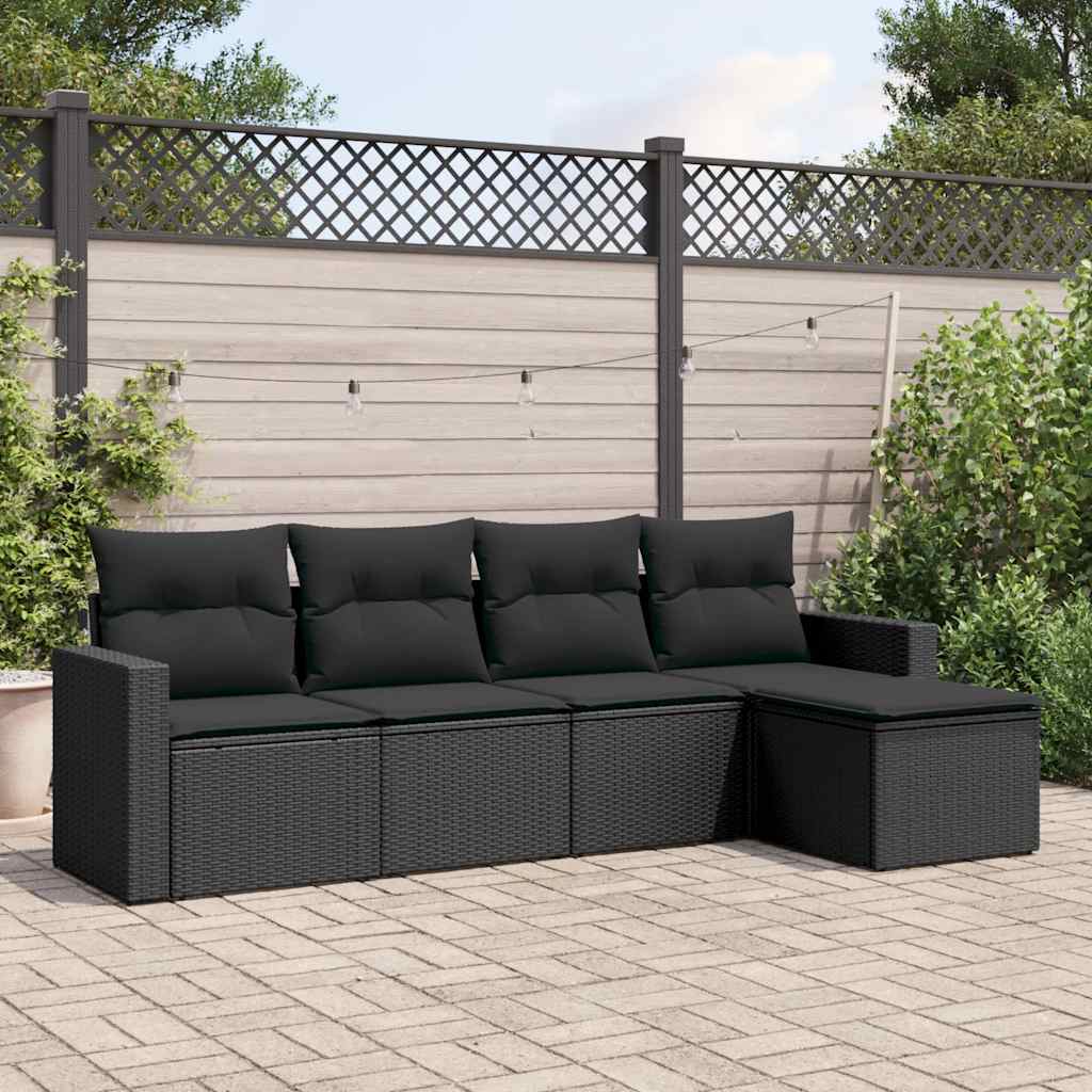 5 Pcs conjunto sofás de jardim com almofadões vime PE preto