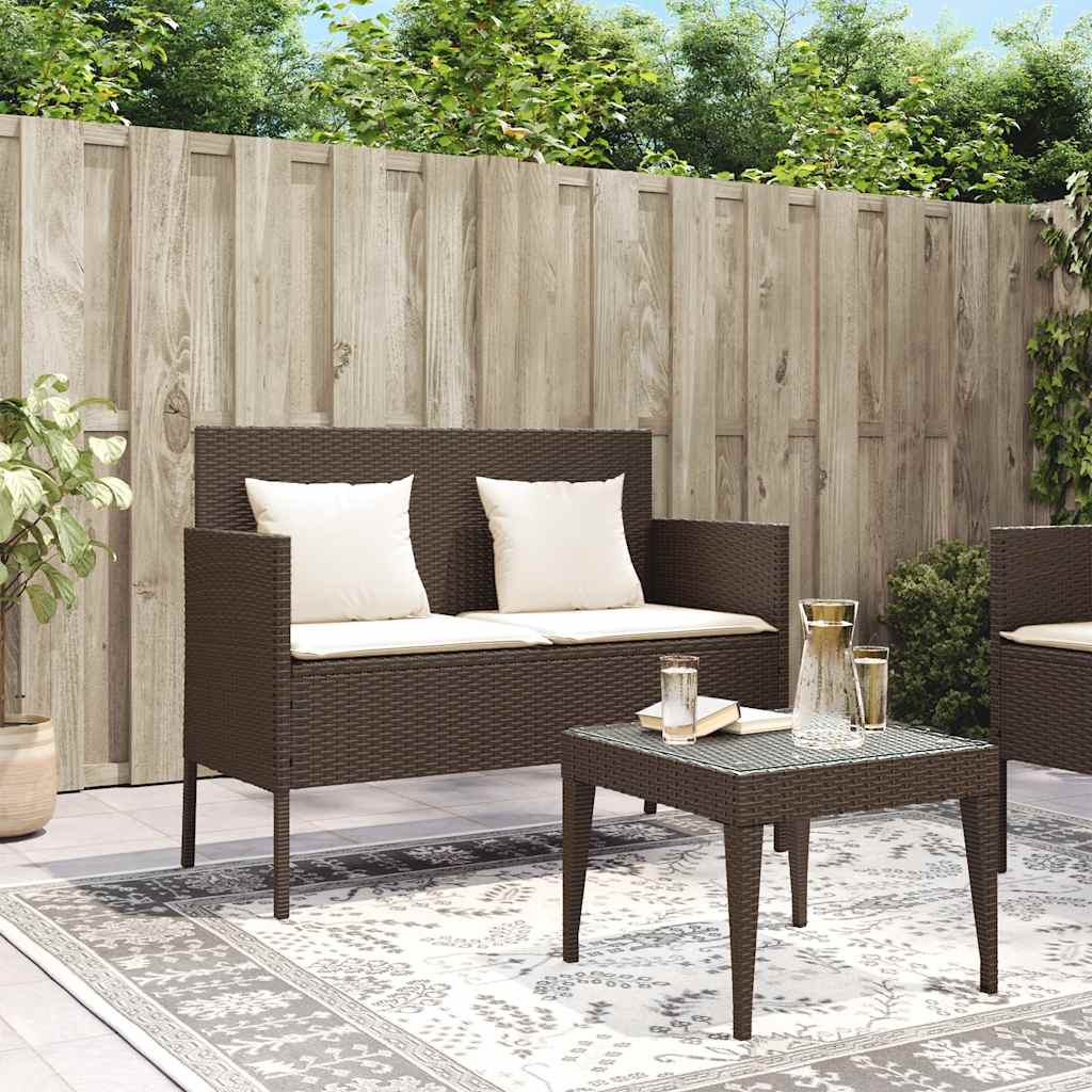 Banco de jardim com almofadões vime PE castanho