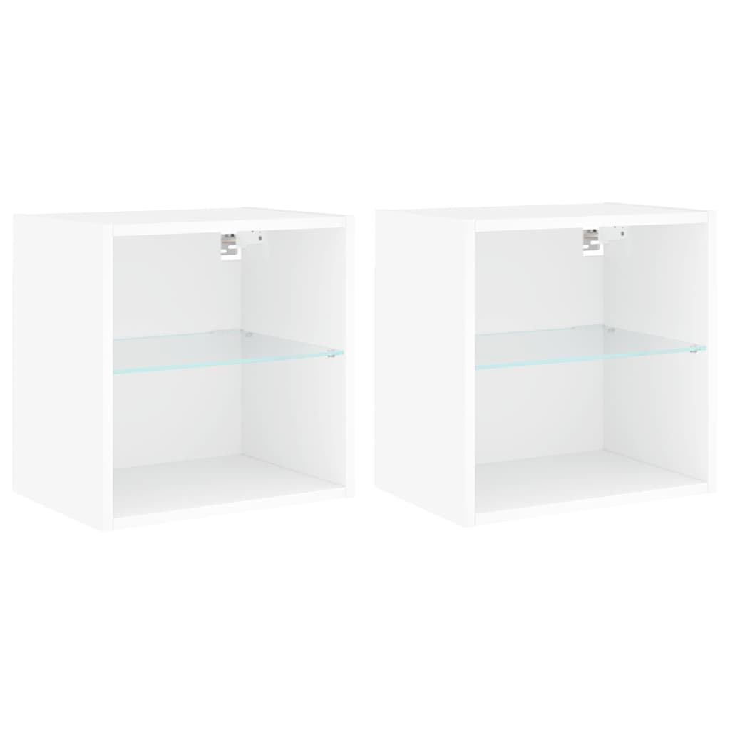 Mesas de cabeceira de parede com luzes LED 2 pcs branco