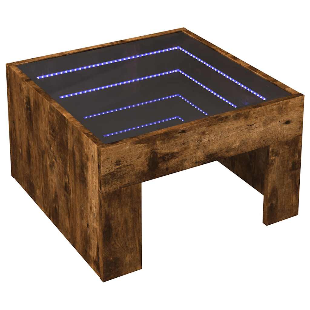 Mesa de centro luzes LED infinity 50x50x30 cm carvalho fumado
