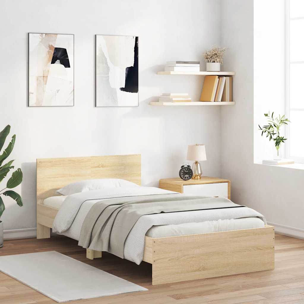 Cama sem colchão com cabeceira 100x200 cm carvalho sonoma