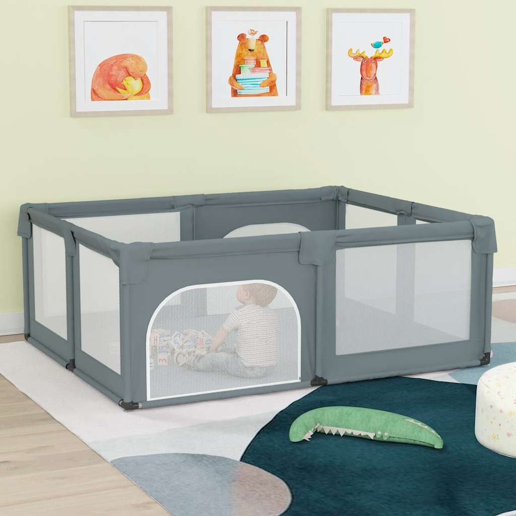 Parque para bebés com 2 portas tecido oxford cinzento-claro