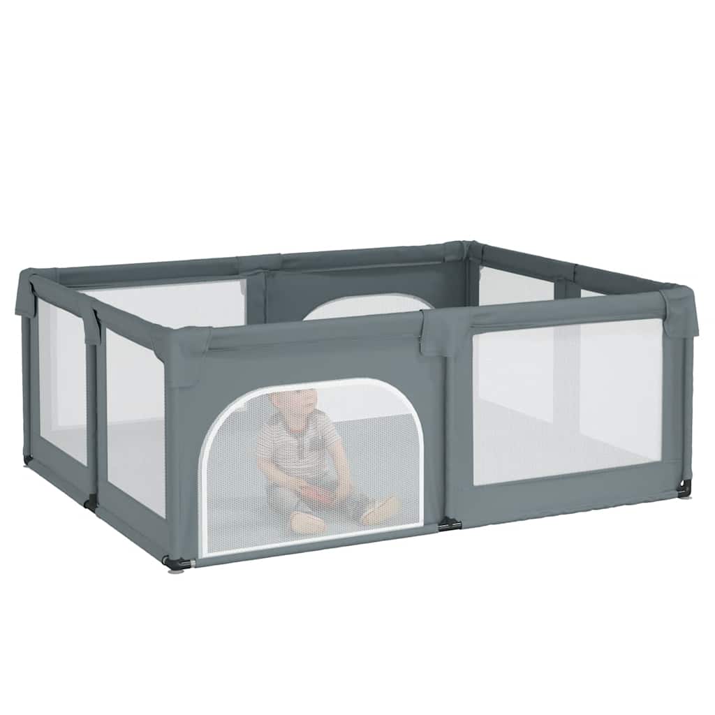 Parque para bebés com 2 portas tecido oxford cinzento-claro