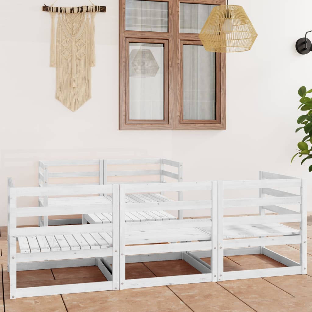 6 Pcs conjunto lounge de jardim pinho maciço branco