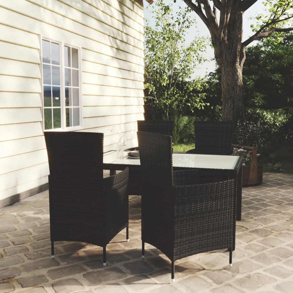 5 Pcs conjunto jantar exterior com almofadões vime PE preto