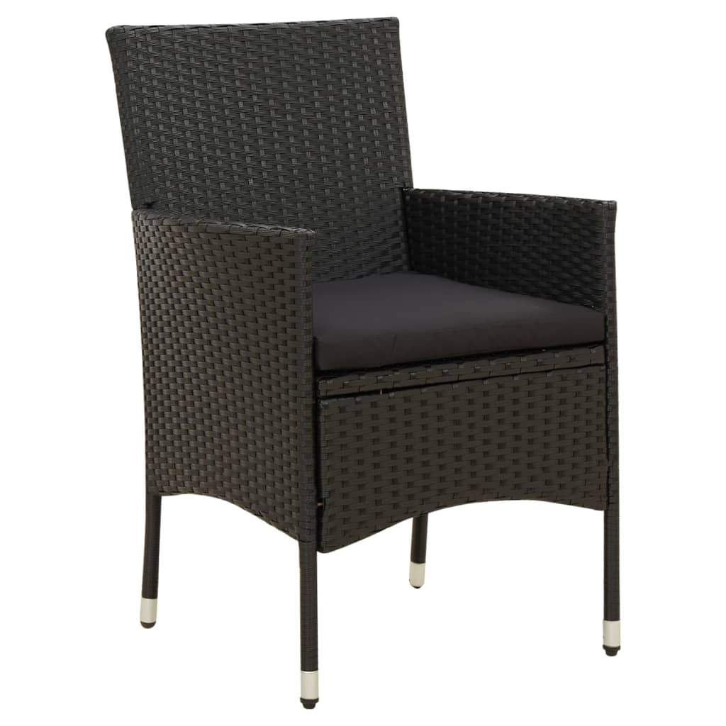 5 Pcs conjunto jantar exterior com almofadões vime PE preto