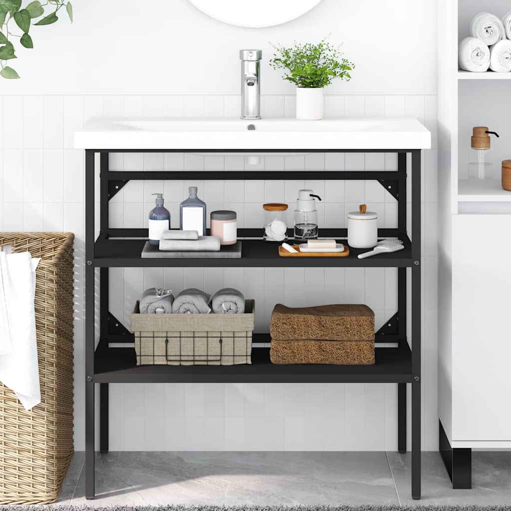 Estrutura p/ lavatório casa de banho ferro 79x38x83 cm preto